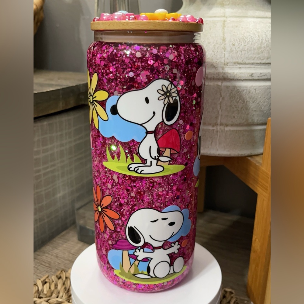 Pink Glitter Snoopy Tumbler